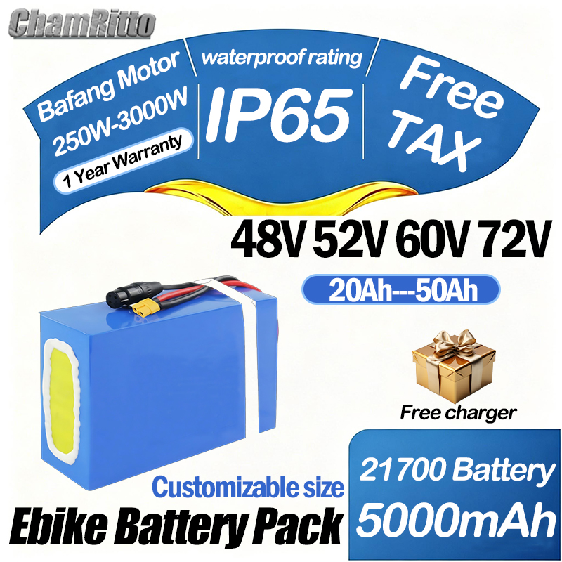 72V 50Ah 21700 Lithium Battery - 60V 72V 2000W E-Bike Elektrofahrrad-Akku 1500W