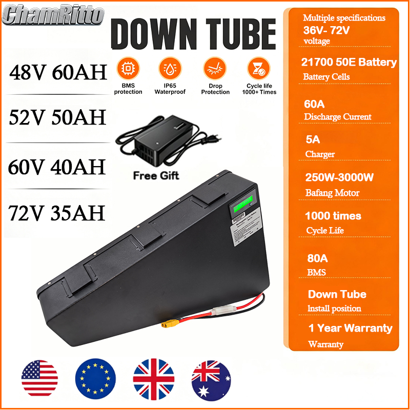 72V 50Ah 21700 Lithium Battery - Elektrofahrrad 60V 72V 3000W Dreiecksbatterie 36V