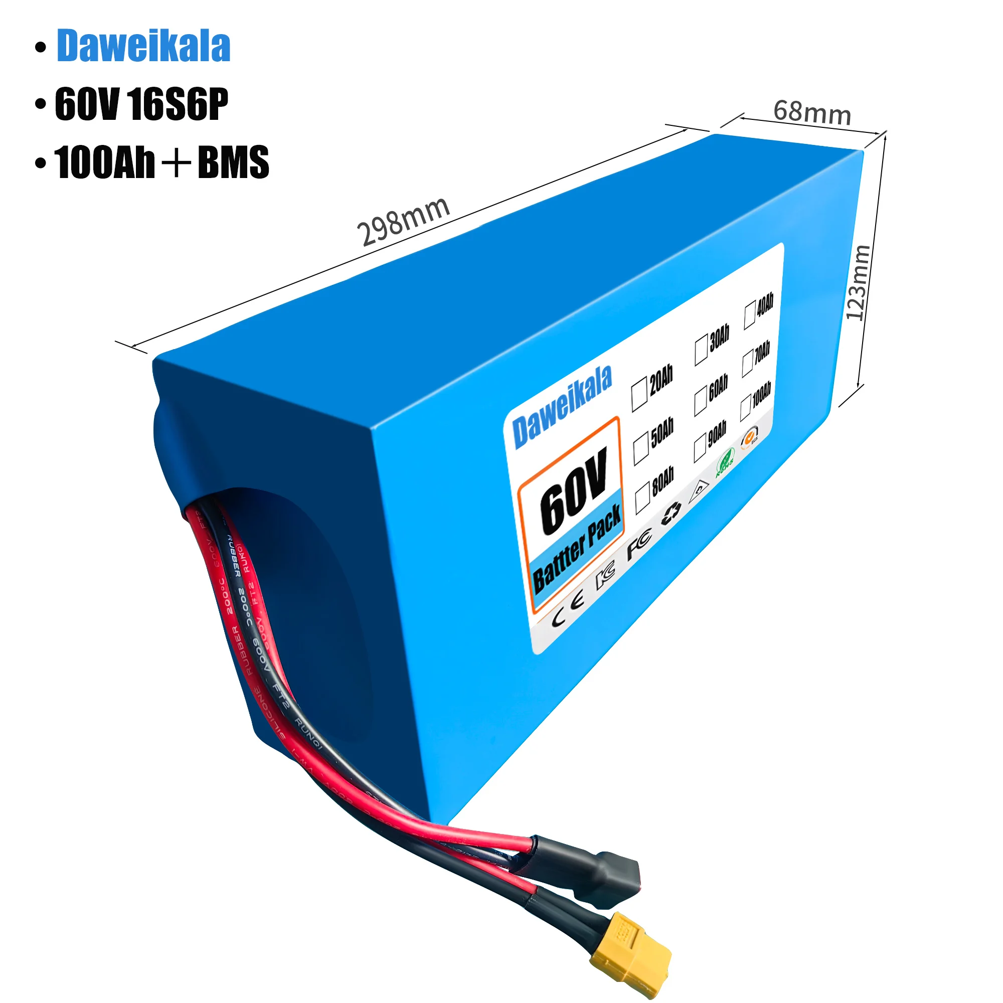 60V 50Ah Electric Scooter Battery - 60V 100Ah 16S6P E-Bike-Akku 18650 2500W