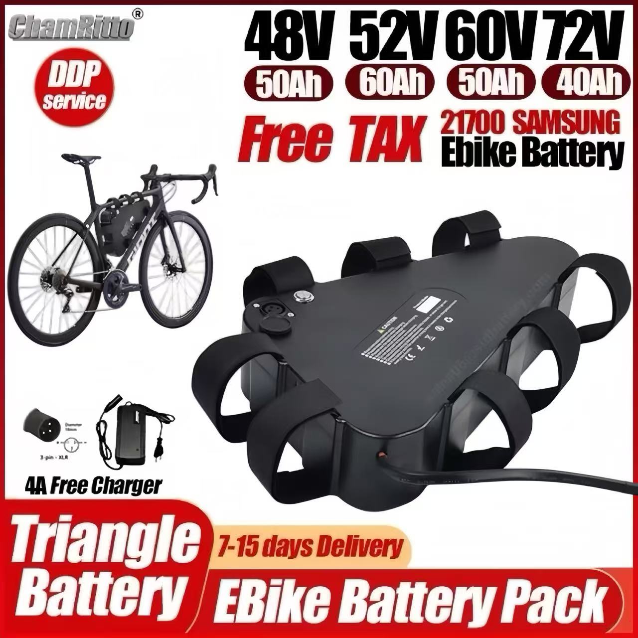 72V 50Ah 21700 Lithium Battery - 36V 48V 52V 60V 72V Elektrofahrrad